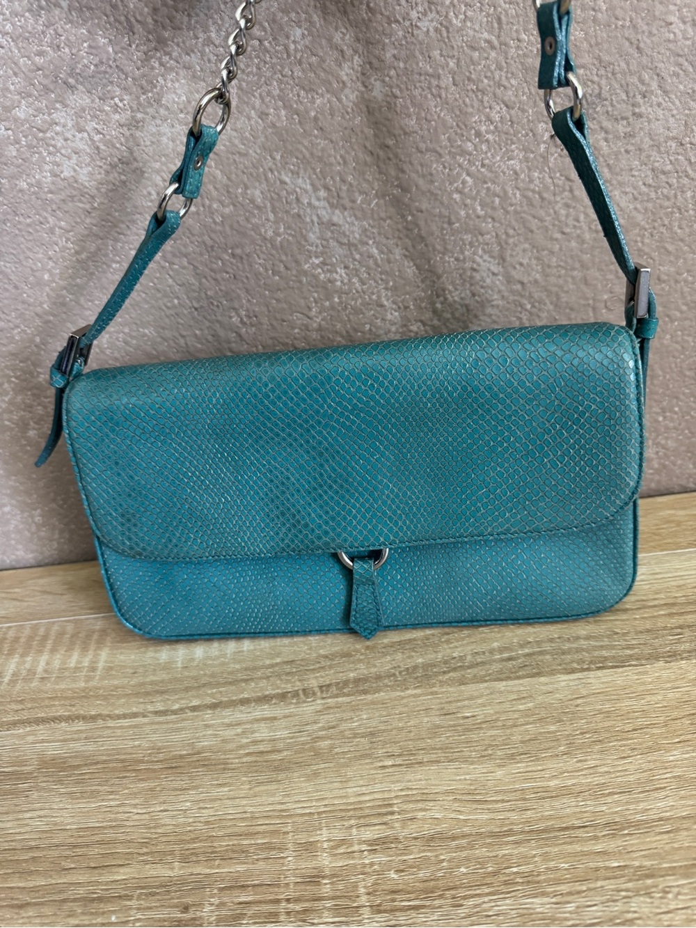 Y2K 2000s Vintage Teal Shoulder Bag Genuine Leather Naturalizer Blue Green Purse